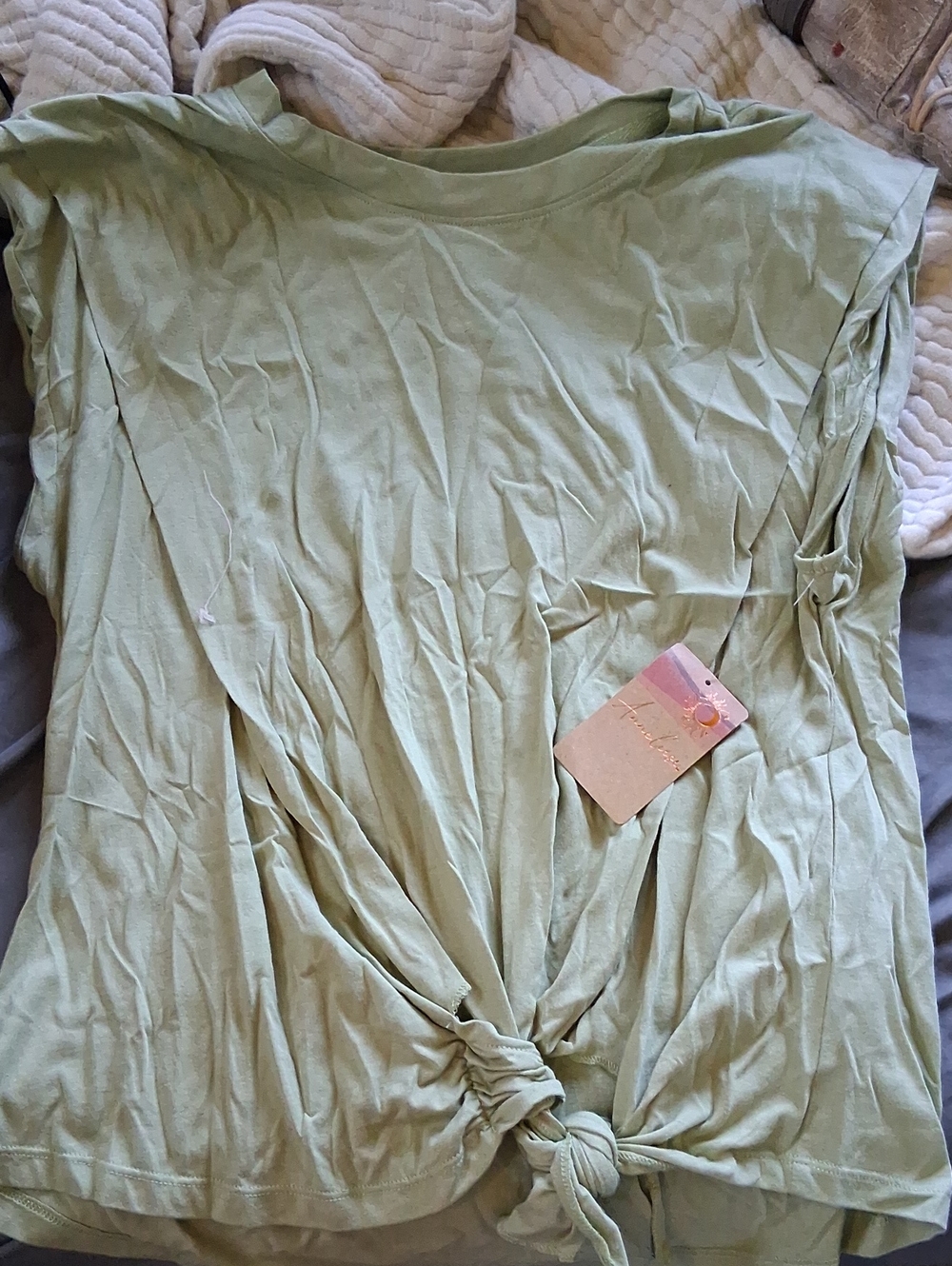 Knot-Front Crop Top in Sage Green